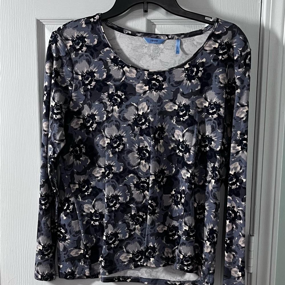 Izod Navy Floral Long Sleeve Top